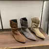 Botines retro de punta estilo europeo para mujer, colección otoño 2026, botines de gamuza a media pantorrilla, botas vaqueras occidentales versátiles y elegantes