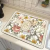 Popular Felpudo de Cocina Drenante de Tierra de Diatomeas con Diseño Floral Retro, Felpudo para Mesa de Cocina Doméstica, Antideslizante, Absorbente de Agua, Secado Rápido para Encimera