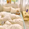 Juego puro de algodón de cuatro piezas, funda de edredón de gasa de doble capa 100% algodón, sábana bajera, ropa de cama fresca y sencilla, juego de tres piezas para cama de dormitorio de estudiante