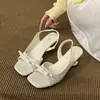 Sandalias de Mujer 2026 Nueva Moda de Verano Estilo Francés Maduras de Punta Cuadrada con Lazo Tacones Altos para Vestidos con Tacón Grueso