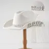 Chapéu de Cowboy Ocidental de Feltro com Strass Acessórios de Letras de Pérola Chapéu Outono e Inverno para Mulheres com Circunferência da Cabeça Grande Estilo Étnico Chapéu Jazz