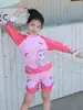 Suprimento transfronteiriço maiô infantil de duas peças com estampa de coelho de desenho animado e arco-íris, manga longa, shorts, proteção solar, para piscina, fonte termal, praia