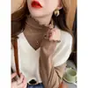 Camisa básica feminina com barra franzida 2026 nova primavera outono inverno gola alta pequena estilo pequeno perfume top interno camiseta branca manga longa