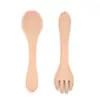 Tenedor y Cuchara de Silicona con Mango Largo Herramienta de Entrenamiento para Comer Bebé Alimentación Cuchara y Tenedor de Silicona Suave para Bebé Set de Suplemento Alimenticio