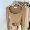 Suéter de Malha Base Manga Longa Stretch Slim-fit Gola U de Alta Qualidade Feminino Primavera e Outono 2024 Novo Top Curto Slim-fit