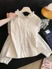 Foto Real de la Nueva Colección Primavera 2026 Estilo Holgado Patchwork Encaje con Capucha Protección Solar Camisa Versátil Cárdigan Top para Mujer