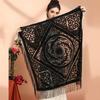 Novo Lenço Quadrado de Veludo Jacquard com Franjas Estilo Étnico Vintage Outono e Inverno 2024 Xale Externo Quente Cheongsam