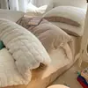 Conjunto de cama de luxo de inverno em veludo de leite com pele de coelho de princesa, com capa de edredom de alta qualidade e lençol de cama em fleece de coral
