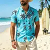 Camisa de manga curta transfronteiriça, casual estampada europeia e americana havaiana de praia masculina para o verão