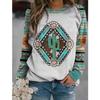 2024 Nuevo Otoño Suéter Casual Holgado de Cuello Redondo para Mujer Exportación Transfronteriza Retro Tribal Estampado Digital Mangas Largas