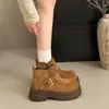 Pastel de pino moda retro elegante botas Martin de suela gruesa mujer 2026 nuevas botas cortas de caña baja versátiles otoño Birkenstock para aumentar altura