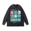 Sudadera con Cuello Redondo Pesada de Algodón Puro Retro Transfronteriza con Patrón Personalizado Holgada Oversize Lavada Desgastada 280g