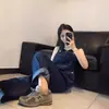 Overol de Mezclilla Roto para Mujer, Estilo Delgado de Primavera, Estilo Callejero de Moda, Pantalones de Pierna Ancha Sueltos de Cintura Alta