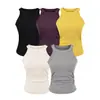 2637-26 Verano Chaleco básico ajustado estilo coreano con cuello redondo pequeño, superficie lisa, copas incorporadas, costura overlock densa y fruncido lateral