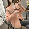 2025 Nuevo Otoño e Invierno Estilo Coreano Suelto Holgado Reductor de Edad Cuello de Muñeca Color Puro Manga Larga Cárdigan Suéter Tejido Chaqueta