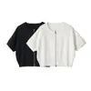 Atacado de fabricante de roupas femininas transfronteiriço 2026 outono novo jaqueta casual de malha com zíper, gola redonda, manga curta, estilo europeu e americano