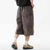 Pantalones Cortos de Mezclilla Estampado de Leopardo Estilo Americano para Hombre, Moda Callejera de Verano Hip-Hop Ins Sueltos Casual Nicho Rectos