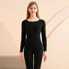 Conjunto Cálido de Punto Negro y Dorado Suave para Mujer Otoño e Invierno Ropa Interior Térmica Cachemir Seda Tops y Pantalones Térmicos Venta al por Mayor