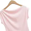 Camiseta casual raglán de manga corta elástica, estilo nicho ajustado, cuello barco para mujer, top simple de verano ajustado