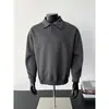 Sudadera gris oscuro con cuello para hombre, estilo primavera y otoño, camiseta base de manga larga de capa interior de alta gama, top retro americano con solapa