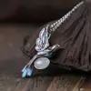 Siam encanto antiguo femenino azul quemado incrustado jade Hetian Magpie colgante de plata plata S925 vintage plata tailandesa collar conjunto cadena