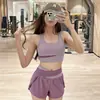Conjunto de Entrenamiento de Pilates para Mujer Shorts de Cintura Alta Control de Abdomen Anti-Exposición Bloque de Color Hermosa Espalda Estilo Camiseta sin Mangas Ropa Deportiva Ropa de Fitness