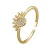 Anillo Vintage Transfronterizo Estilo Europeo y Americano con un Diseño Único que Presenta Sol y Luna Brillando Juntos, Anillo Abierto Apilable para Mujer con Diamantes