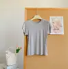 Camiseta de manga corta con diseño en la espalda central, delgada para verano, corte ajustado, hombro normal, tejido de Lyocell, top versátil para mujer