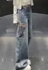 Jeans Slimming de Cintura Alta Wide-Leg Novo para Primavera/Verão 2026 Ann Nanyou High-End para Mulheres com Laço de Strass Costurado à Mão