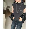 Camiseta sin mangas XIA'X de verano para chica, estilo coreano, simple, versátil, cuello medio, manga corta abullonada pequeña, color liso, para llevar en capas o como prenda exterior con un hermoso diseño en la espalda