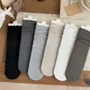 Calcetines de Canalé con Volantes Estilo Old Money Casual Retro Textura Espiga Media Pantorrilla Color Sólido Calcetines para Mujer En Stock Venta al por Mayor