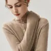Cardigan de Tricô Cashmere com Barra Enrolada Feminino Botões Versátil Camada Base Casaco Suéter Atacado Gola Alta Novo Europeu Americano