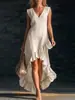 2026 Europeo y Americano Transfronterizo Amazon Nueva Moda Romántico Sin Mangas Cuello en V Dobladillo con Volantes Algodón y Lino Vestido Largo