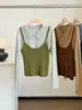 Conjunto retro de dos piezas de punto estilo coreano para mujer, top tipo camisola de otoño superpuesto con top base de manga larga ajustado con cuello