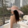 Sombrero de Paja con Lazo Daquan Sombrero de Playa de Verano para Mujer Sombrero de Ala Ancha con Cinta Sombrero para el Sol con Cinta de Perlas Sombrero Protector Solar
