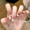 Unhas Postiças Curtas Florais Douradas Estilo Gato Francês Removíveis 2026 Produto Acabado de Nail Art de Alta Qualidade