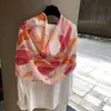 Bufanda de Algodón Lino Versátil Protección Solar Primavera Verano Tacto Suave Satén de Algodón Estampado en Caliente Pintura a la Tinta Lavada a Mano Bufanda de Seda Bufanda Chal Grueso