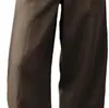 Calça cropped de perna larga elegante e afunilada de cor sólida com botões, nova para o verão, casual, solta, de cintura alta, transfronteiriça europeia e americana