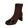 Elegantes Botines de Tacón Grueso con Punta Redonda, Estilo Otoño e Invierno, Tacones Altos, Novedad Principios de Otoño 2025, Botines Cortos para Mujer, Botines de Primavera y Otoño
