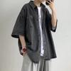 Camisa de Mezclilla de Manga Corta de Verano para Hombre Ins Tendencia Estilo Hong Kong Estilo Japonés Diseño de Nicho Casual Holgada Chaqueta de Media Manga