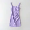 Vestido de Tirantes Cuadrado Plisado Estilo Puro Deseo para Mujer Verano 2023 Nuevo Suave Ajustado a la Cintura Vestido Corto