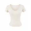 Camiseta de manga corta ajustada con cuello en U para mujer, nuevo estilo de verano 2026, top corto ajustado de color liso llamativo con cintura descubierta