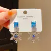 Brincos de Zircônia Quadrados Geométricos Floco de Neve Agulha de Prata Luxo Acessível Brincos Retrô Elegantes Exquisitos de Nicho de Ponta para Mulheres
