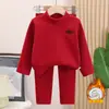 Conjunto Novo de Roupa Íntima Térmica com Forro de Fleece Outono/Inverno Infantil, Tops de Gola Alta e Calças Base Layer para Meninos e Meninas, Roupa de Casa