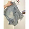 Falda de Mezclilla Sexy Retro para Mujer Primavera y Verano Talla Grande Americana Anti-Exposición Cubre Cadera Falda Corta de Cintura Alta Pantalón de Bota Línea A