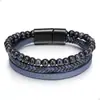 Pulsera de Cuero Tejida a Mano Estilo Retro con Piedra Volcánica Natural Hebilla Magnética Multicapa Pulsera de Hilo con Ojo de Tigre para Hombre