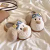 Lindas Pantuflas de Algodón con Perrito de Peluche para Mujer, Suela Gruesa, Forradas de Felpa, Tacto Suave, Corazón Femenino, Pantuflas de Peluche, Calientes en Invierno