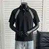 Verano Nuevo Estilo Americano Patchwork Rayas Hombro Recto Fresco Solapa Manga Corta Hombre Alta Gama Camisa Polo Venta al por Mayor