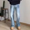 Jeans con diseño retro americano de rayo agrietado, para hombre, estilo high-street, corte holgado, versátiles, pantalones largos de pierna recta lavados