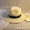 Sombrero de Copa de Verano Vacaciones en la Playa Sombrero de Paja Burr Estilo Coreano Sombrero para Mujer Sombrero para el Sol Ala Grande a lo Largo del Sombrero de Copa Protección Solar